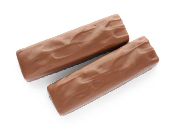 Tasty Chocolate Bars White Background Top View — Foto Stock
