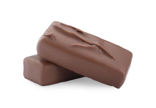 Duas Saborosas Barras Chocolate Fundo Branco — Fotografia de Stock
