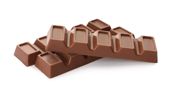 Délicieuses Barres Chocolat Sucrées Sur Fond Blanc — Photo