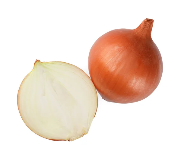 Whole Cut Onions White Background Top View — Stock Photo, Image