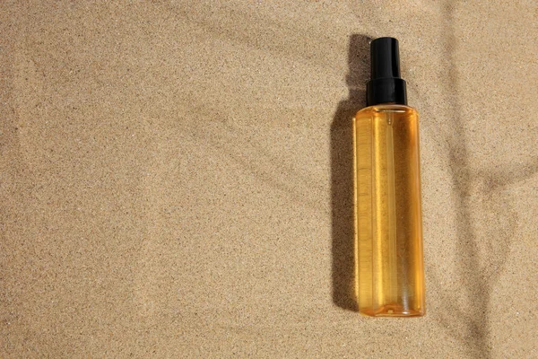 Bottiglia Con Siero Sabbia Vista Dall Alto Spazio Testo Prodotto — Foto Stock