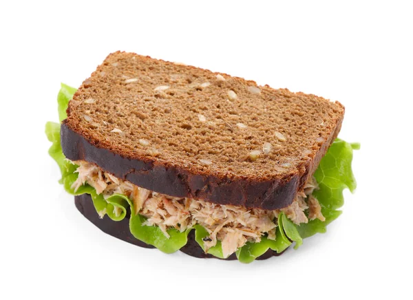 Delicious Sandwich Tuna Lettuce Leaves White Background — Stock Photo, Image