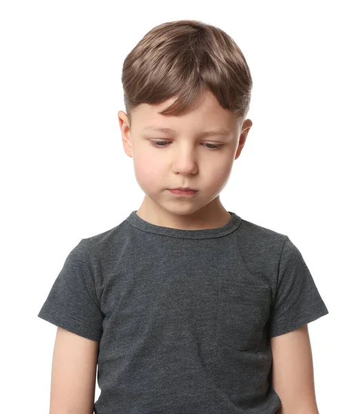 Rapaz Perturbado Fundo Branco Intimidação Infantil — Fotografia de Stock