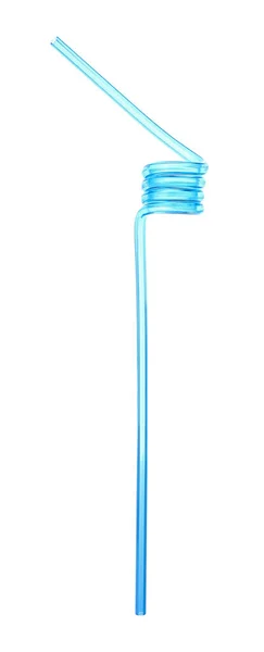 Светло Голубая Пластиковая Трубка Коктейля Изолированная Белом — стоковое фото