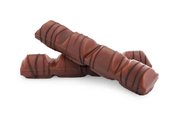 Two Tasty Chocolate Bars White Background — Stock Photo, Image