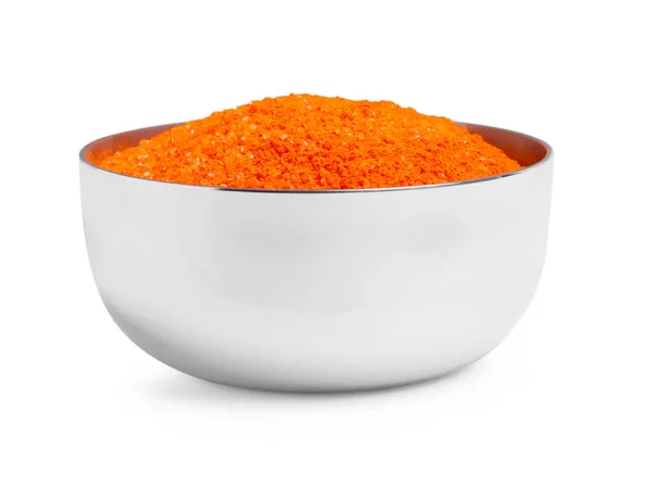 白に隔離されたオレンジ色の食品着色料を持つボウル — ストック写真