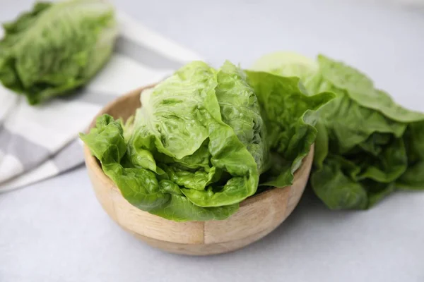 Fresh Green Romaine Lettuces Grey Table — Stock Photo, Image