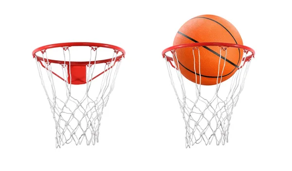 Kolase Bola Basket Dan Lingkaran Terisolasi Pada Putih — Stok Foto
