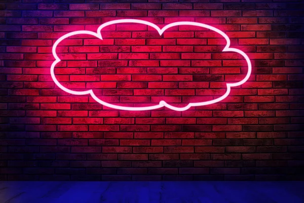 Glowing cloud neon sign on brick wall in room
