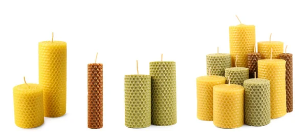 Set Beeswax Candles White Background — Stock Photo, Image