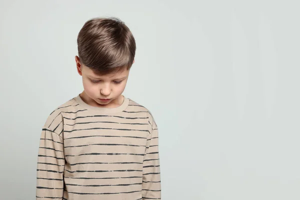 Upset Boy Light Grey Background Space Text Children Bullying — Stock Photo, Image