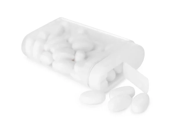 Tasty Mint Dragee Candies Box White Background — Stock Photo, Image