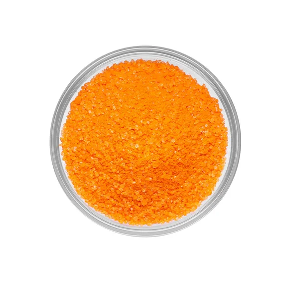 Glas Skål Med Orange Mat Färg Isolerad Vitt Ovanifrån — Stockfoto