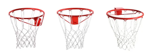 Kolase Basket Hoop Terisolasi Pada Putih Sisi Yang Berbeda — Stok Foto
