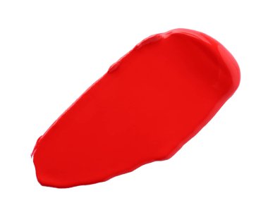 Beyaz arkaplanda kırmızı boya örneği, üst görünümde.