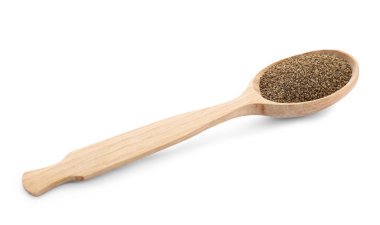 Beyaz üzerine izole edilmiş bir kaşık kereviz tohumu.