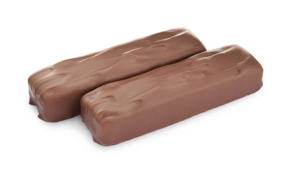 Dvě Chutné Čokoládové Tyčinky Bílém Pozadí — Stock fotografie