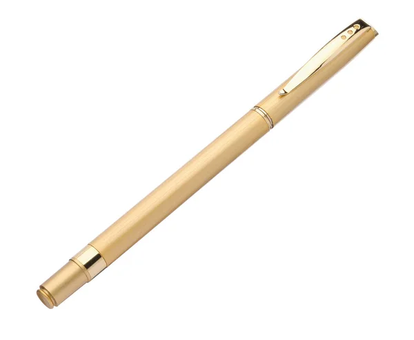 Nieuwe Stijlvolle Gouden Pen Geïsoleerd Wit — Stockfoto