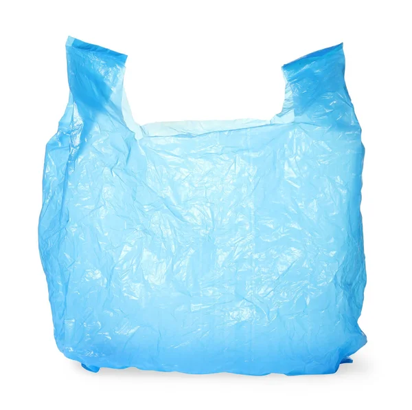 白に隔離された薄い青のビニール袋 — ストック写真