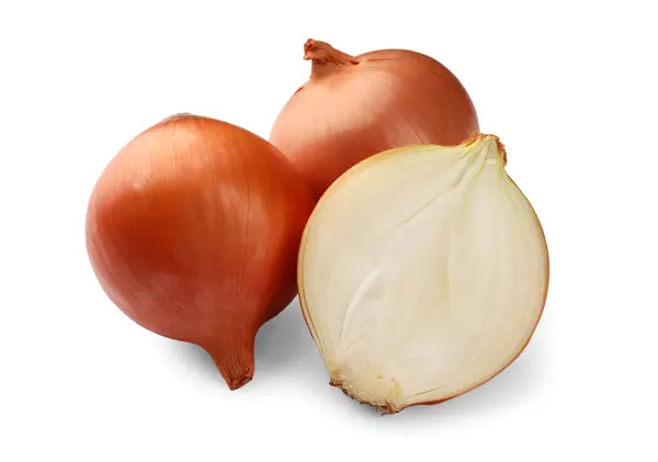 Whole Cut Onions White Background —  Fotos de Stock