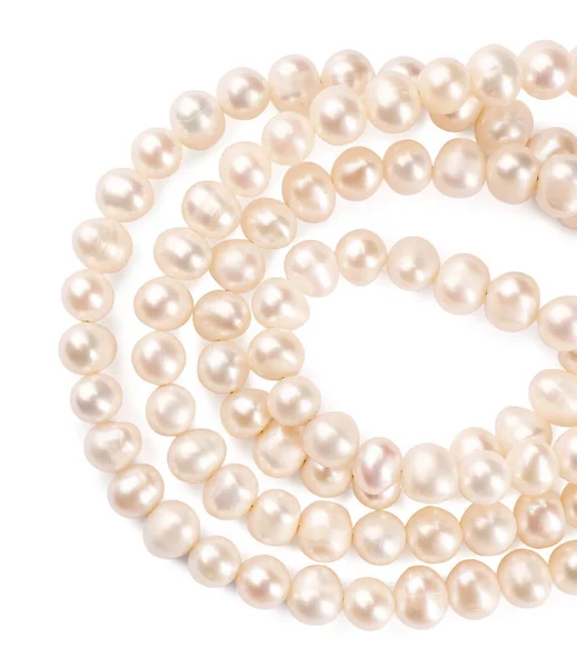 Elegant Pearl Necklace Isolated White Top View — Stockfoto
