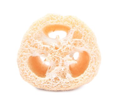 Yeni lif süngeri beyaza izole edilmiş. Kişisel temizlik.