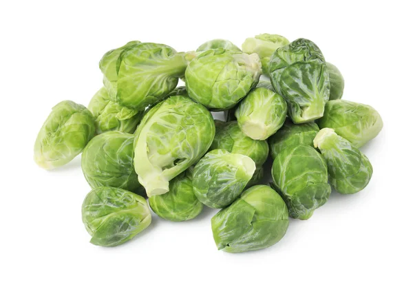 Heap Fresh Green Brussels Sprouts White Background — Stockfoto