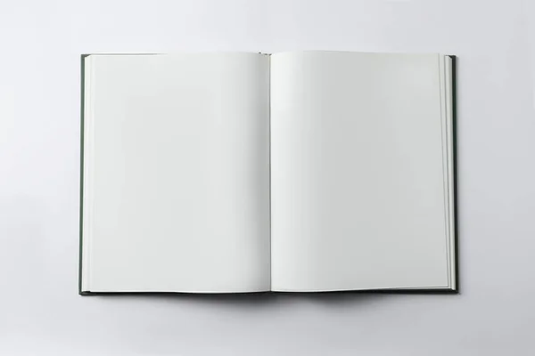 Άνοιγμα Βιβλίου Λευκό Φόντο Κορυφαία Προβολή — Φωτογραφία Αρχείου