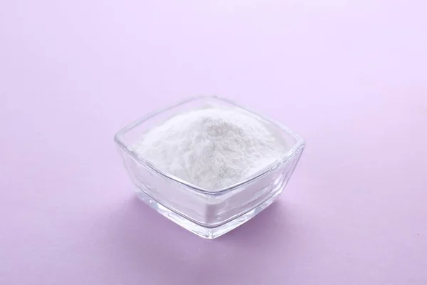 Bowl Sweet Powdered Fructose Light Purple Background — Stock Photo, Image