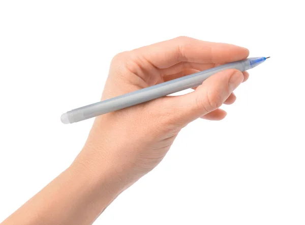 白い背景に消色可能なペンを持っている女性 クローズアップ ロイヤリティフリーのストック画像