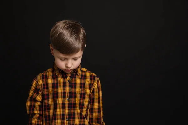 Upset Boy Black Background Space Text Children Bullying — Stock Photo, Image