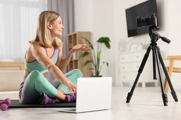 Fitness Trainer Recording Online Classes Home — Photo