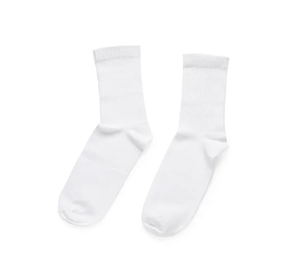 Пара Стильних Чистих Шкарпеток Ізольовані Білому Вид Зверху — стокове фото