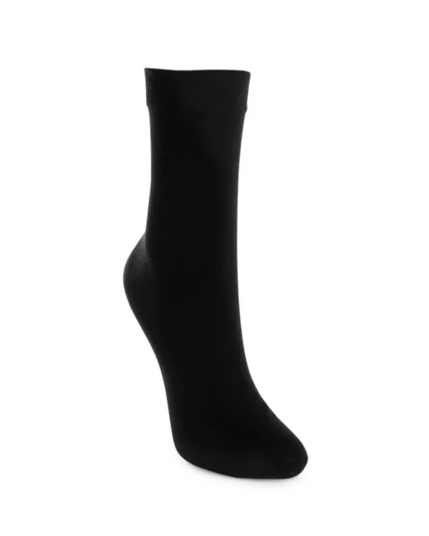 Jedna Čistá Černá Ponožka Izolovaná Bílém — Stock fotografie