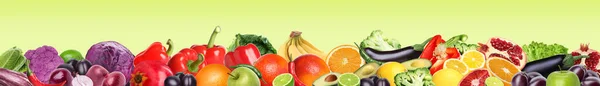 Muchas Frutas Verduras Frescas Diferentes Sobre Fondo Verde Claro Diseño — Foto de Stock