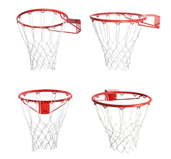 Kolase Basket Hoop Terisolasi Pada Putih Sisi Yang Berbeda — Stok Foto
