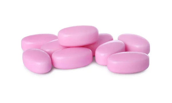 Smaczne Różowe Dragee Cukierki Białym Tle — Zdjęcie stockowe