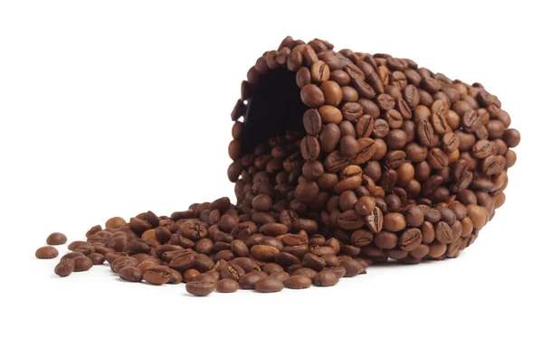 Tasse Getränk Komposition Aus Kaffeebohnen Isoliert Auf Weiß — Stockfoto