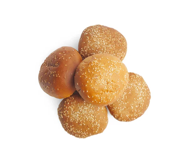 Fresh Buns Sesame Seeds Isolated White Top View — Stock Photo, Image