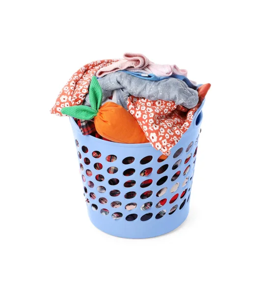 Laundry Basket Baby Clothes Toy Isolated White — Stock Photo, Image