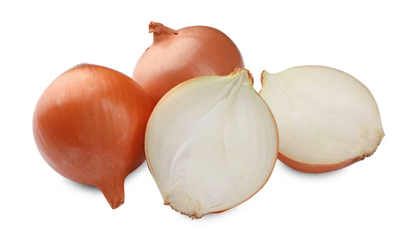 Whole Cut Onions White Background — Stock Photo, Image