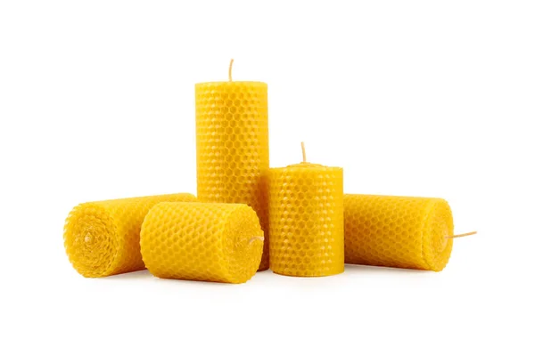 Set Beeswax Candles White Background — Stock Photo, Image