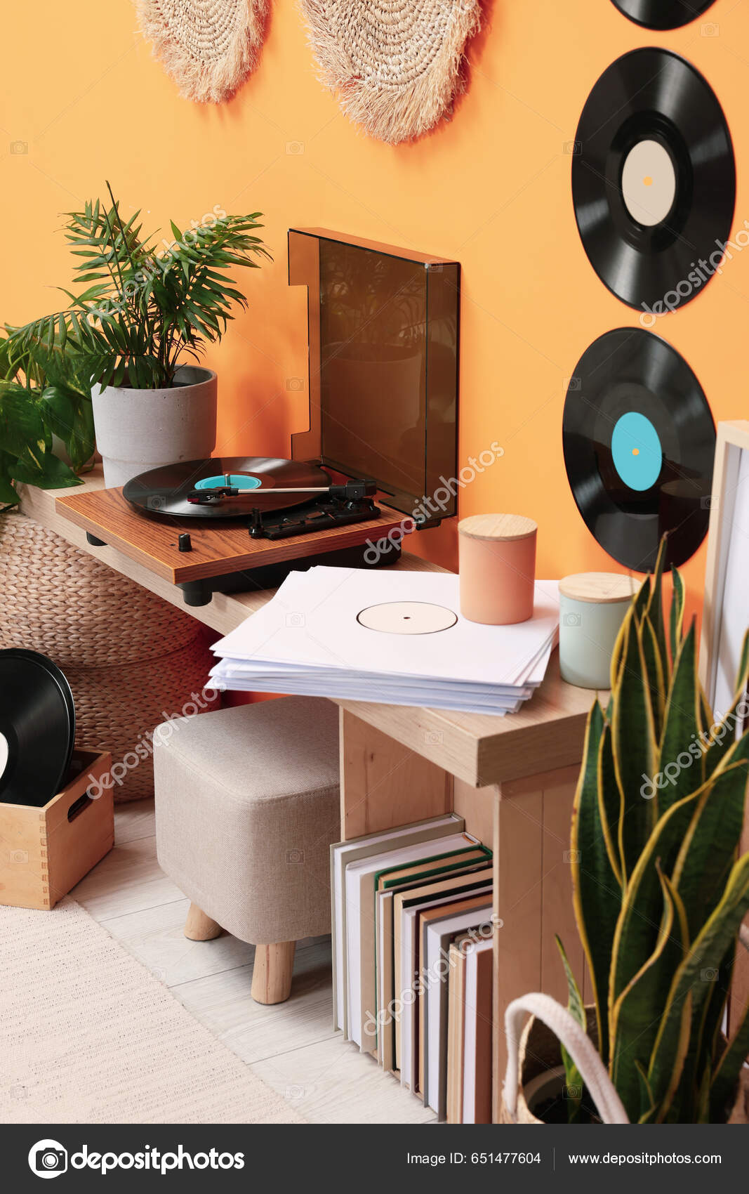 Living Room Interior Decorated Vinyl Records Stock Photo by