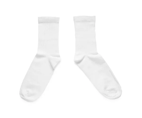 Bir Çift Şık Temiz Çorap Beyaz Üst Görünümde Izole — Stok fotoğraf