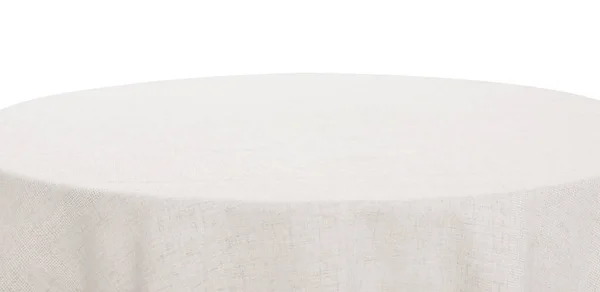 Beyaz Masa Örtüsü Olan Masa Beyaza Izole Edilmiş — Stok fotoğraf