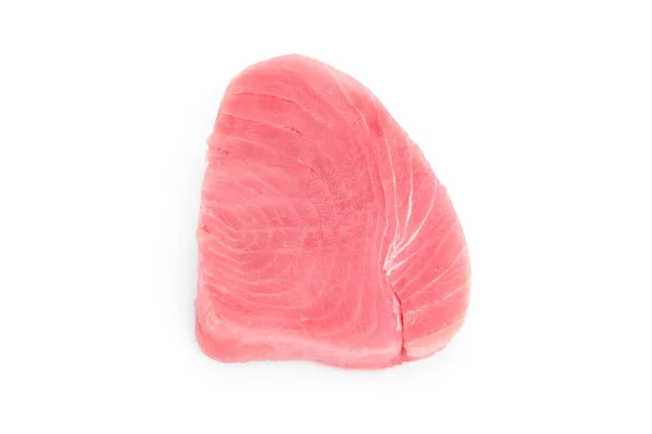 Frisches Rohes Thunfischfilet Isoliert Auf Weiß Ansicht Von Oben — Stockfoto