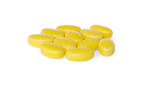Chutné Žluté Dragee Bonbóny Bílém Pozadí — Stock fotografie
