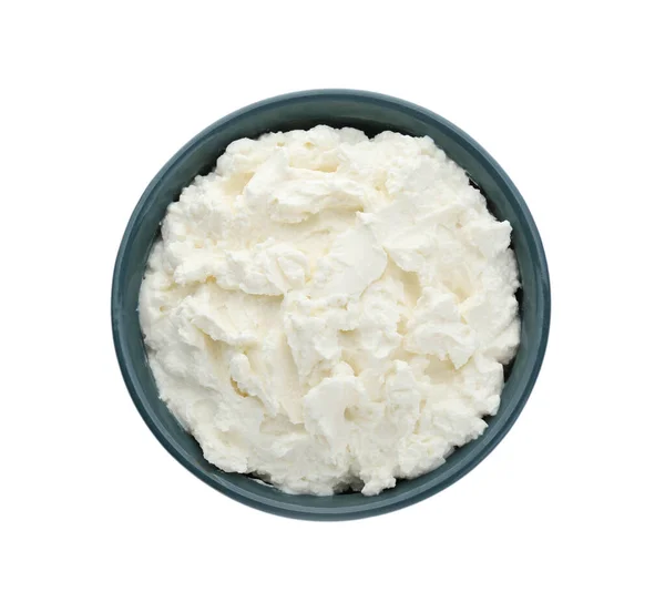Delicioso Queso Crema Tofu Tazón Aislado Blanco Vista Superior —  Fotos de Stock