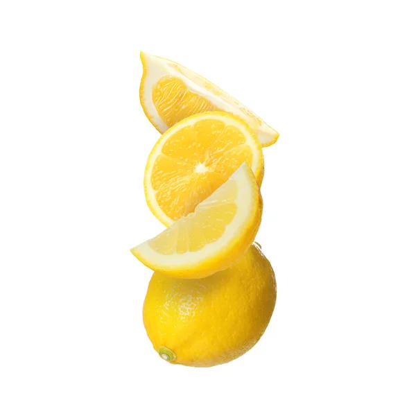 Вырезать Целые Свежие Лимоны Изолированы Белом — стоковое фото