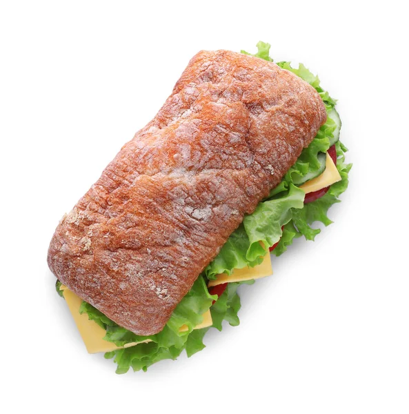 Délicieux Sandwich Aux Légumes Frais Fromage Isolé Sur Blanc Vue — Photo